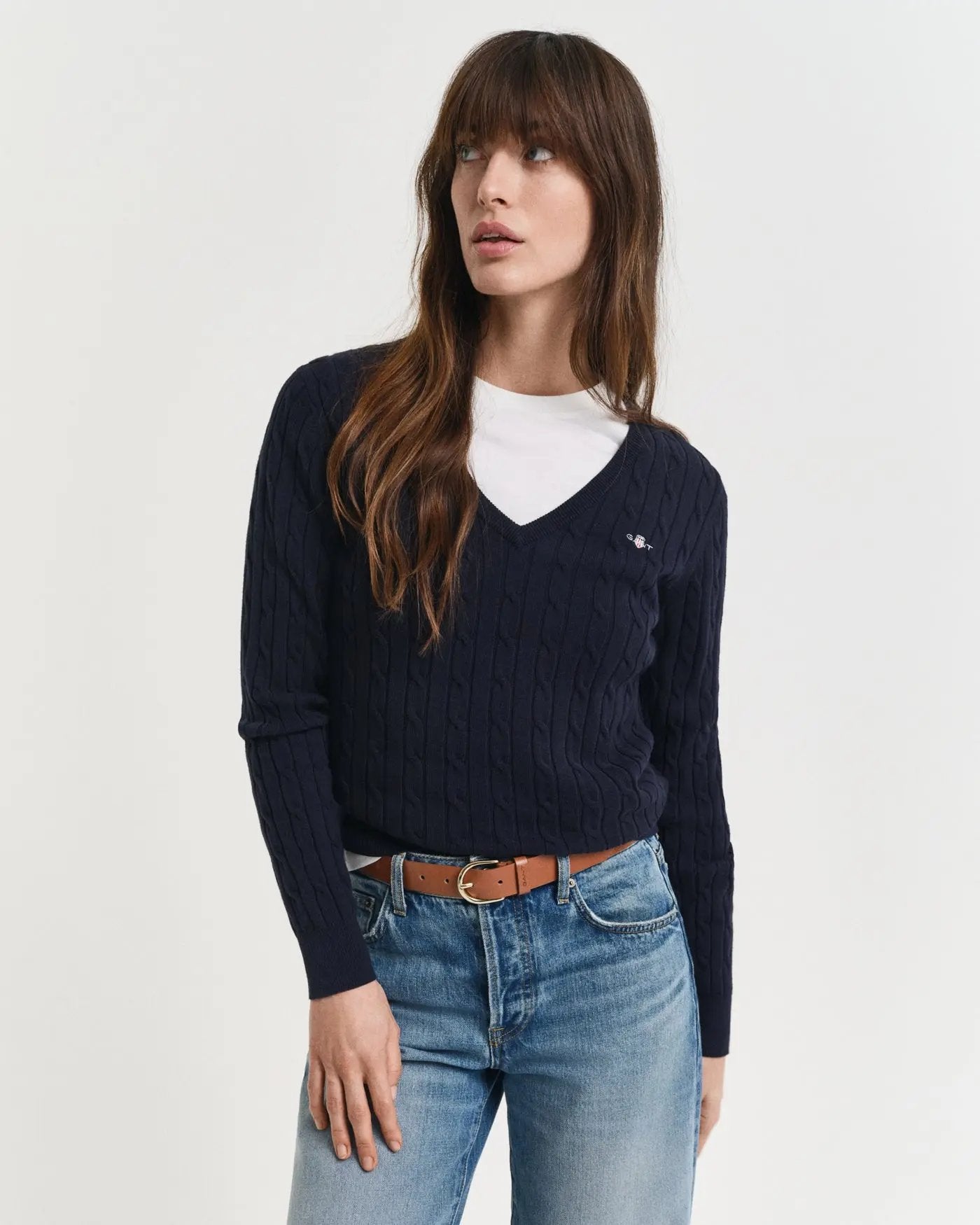 Πουλόβερ Βαμβακερό Cable Με Λαιμόκοψη V GANT