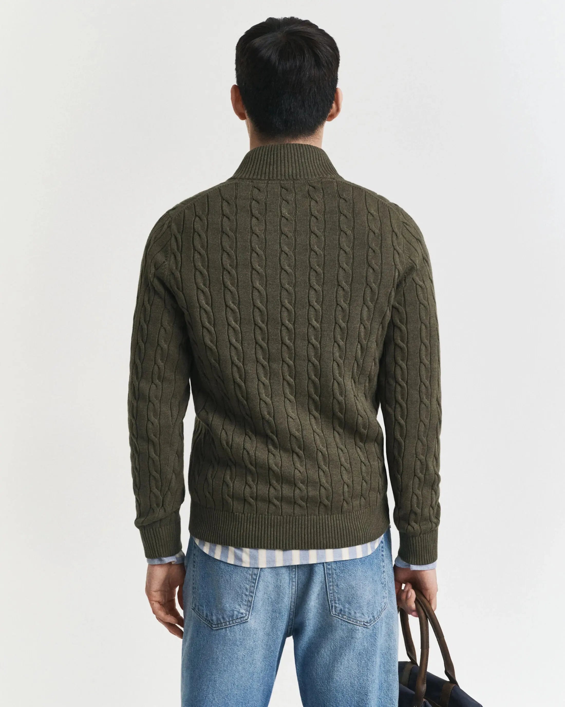 Πουλόβερ Βαμβακερό Half-Zip Με Cable Πλέξη