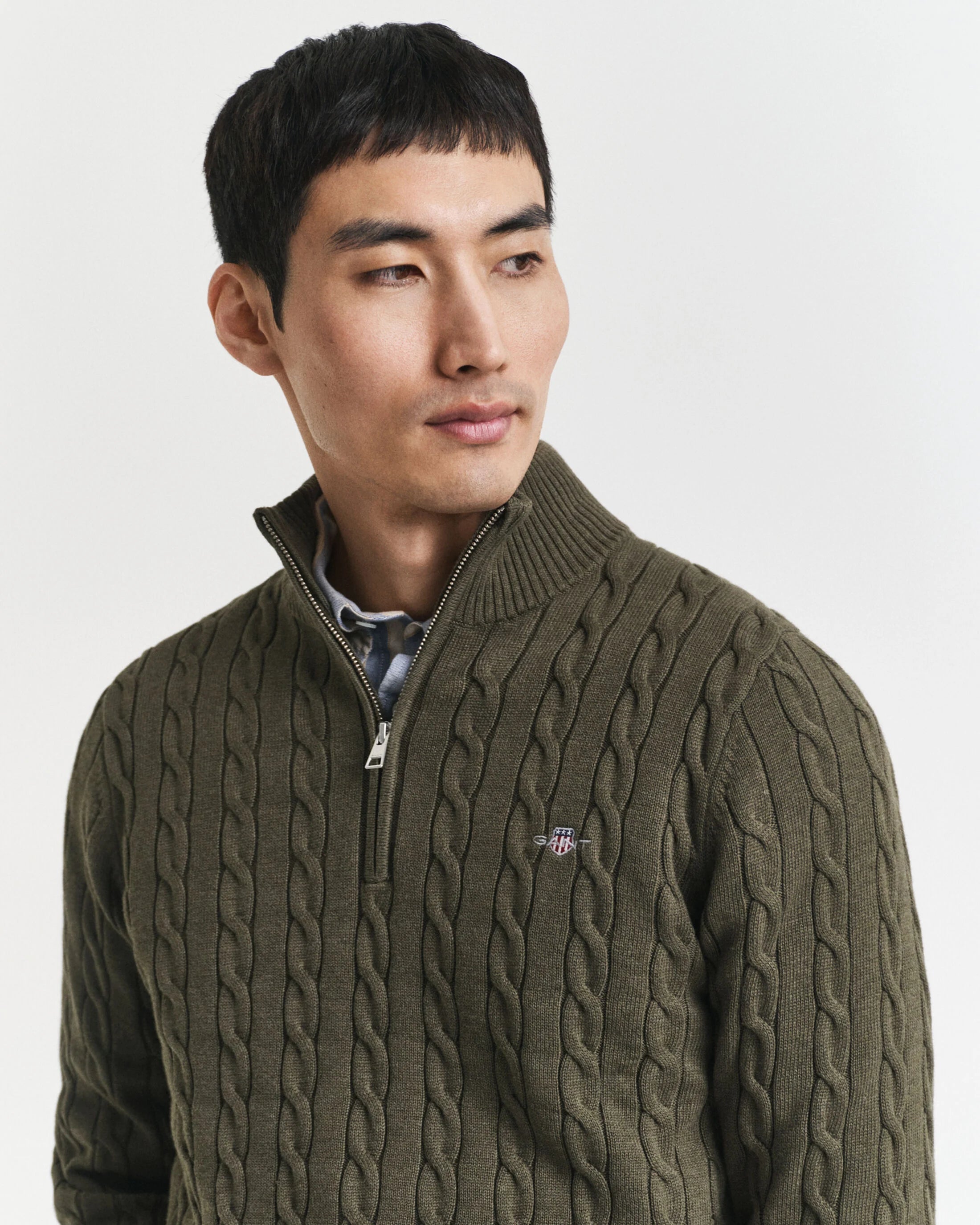 Πουλόβερ Βαμβακερό Half-Zip Με Cable Πλέξη GANT