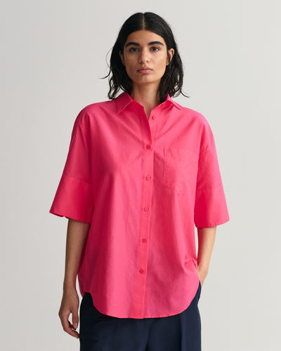 Πουκάμισο Κοντομάνικο Cotton Silk Σε Χαλαρή Γραμμή (Outlet)