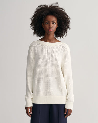Πουλόβερ Βαμβακερό Textured Boat Neck (Outlet)