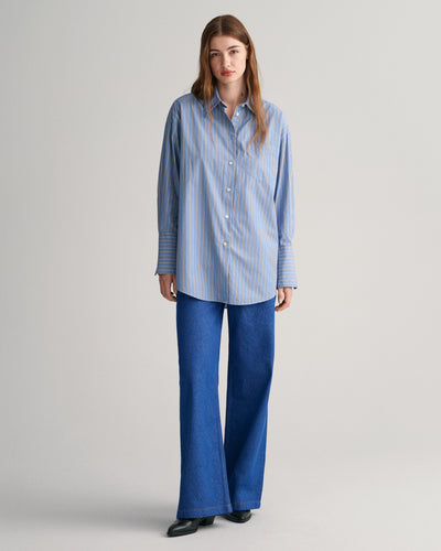 Πουκάμισο Poplin Ριγέ Oversized Με Ψηλές Μανσέτες