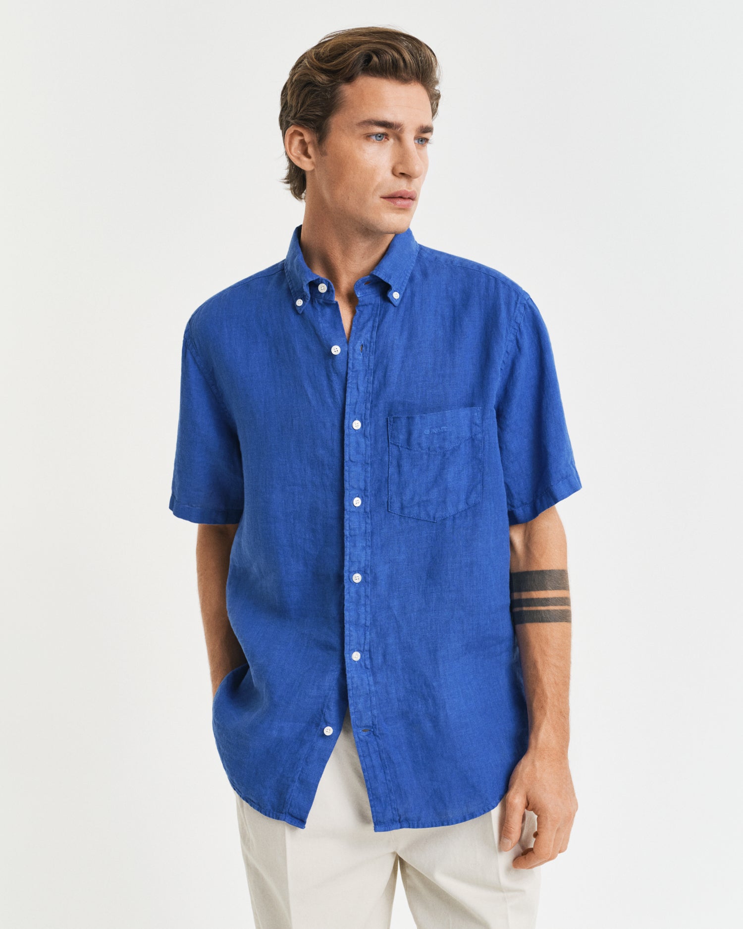 Πουκάμισο Λινό Κοντομάνικο Garment-Dyed Σε Κανονική Γραμμή