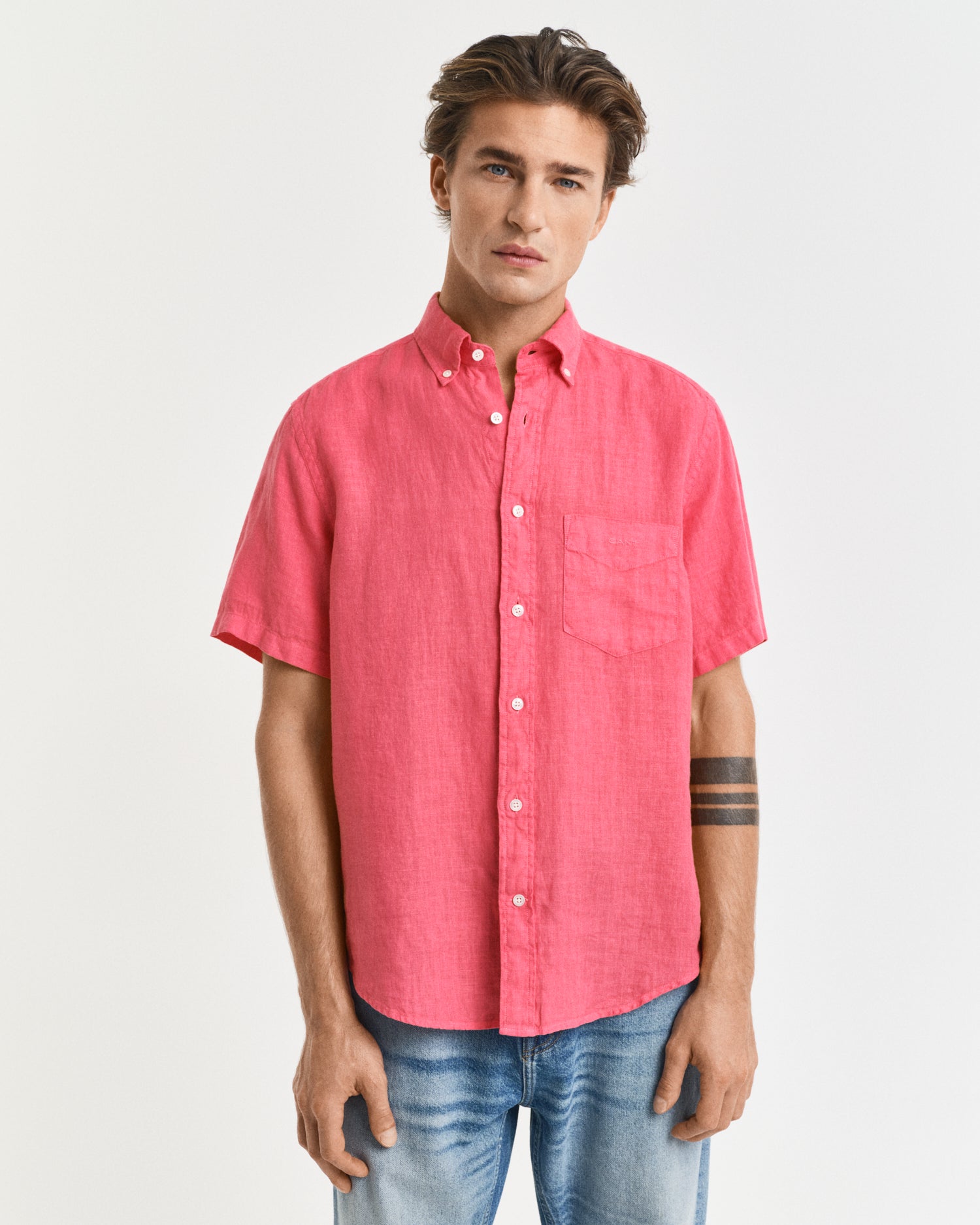 Πουκάμισο Λινό Κοντομάνικο Garment-Dyed Σε Κανονική Γραμμή