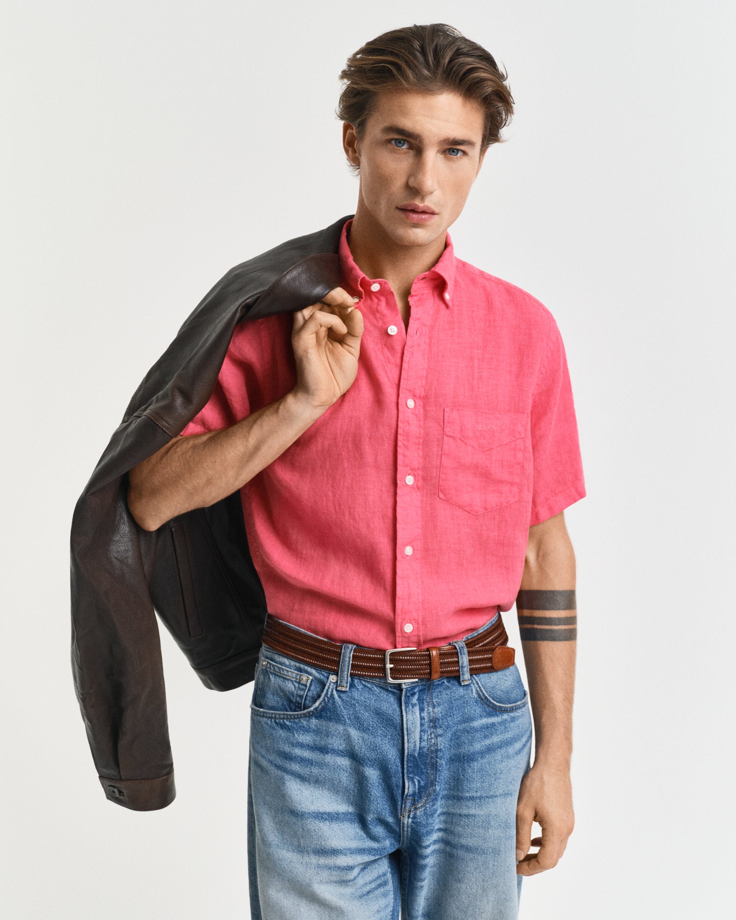 Πουκάμισο Λινό Κοντομάνικο Garment-Dyed Σε Κανονική Γραμμή