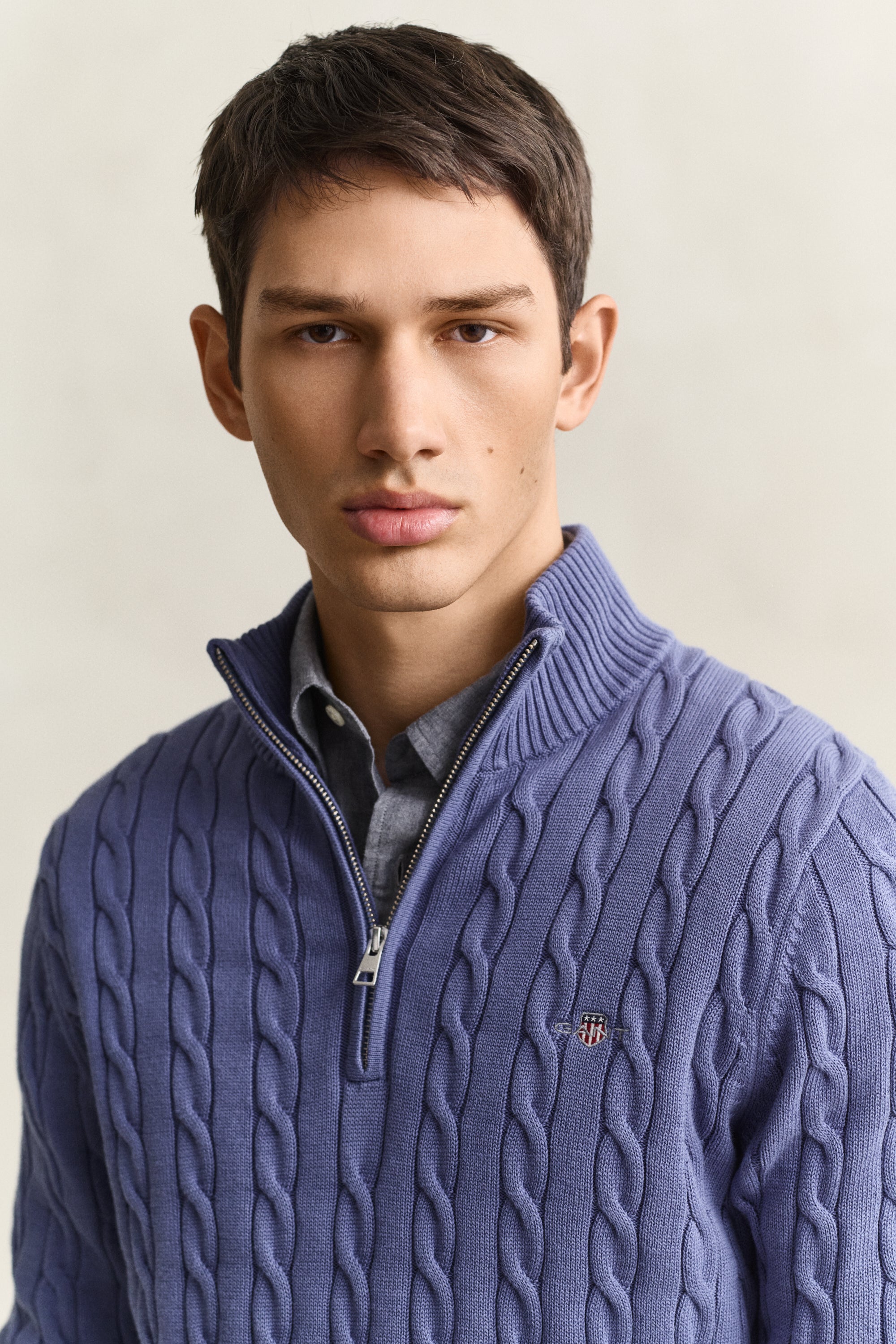 Πουλόβερ Βαμβακερό Half-Zip Με Cable Πλέξη