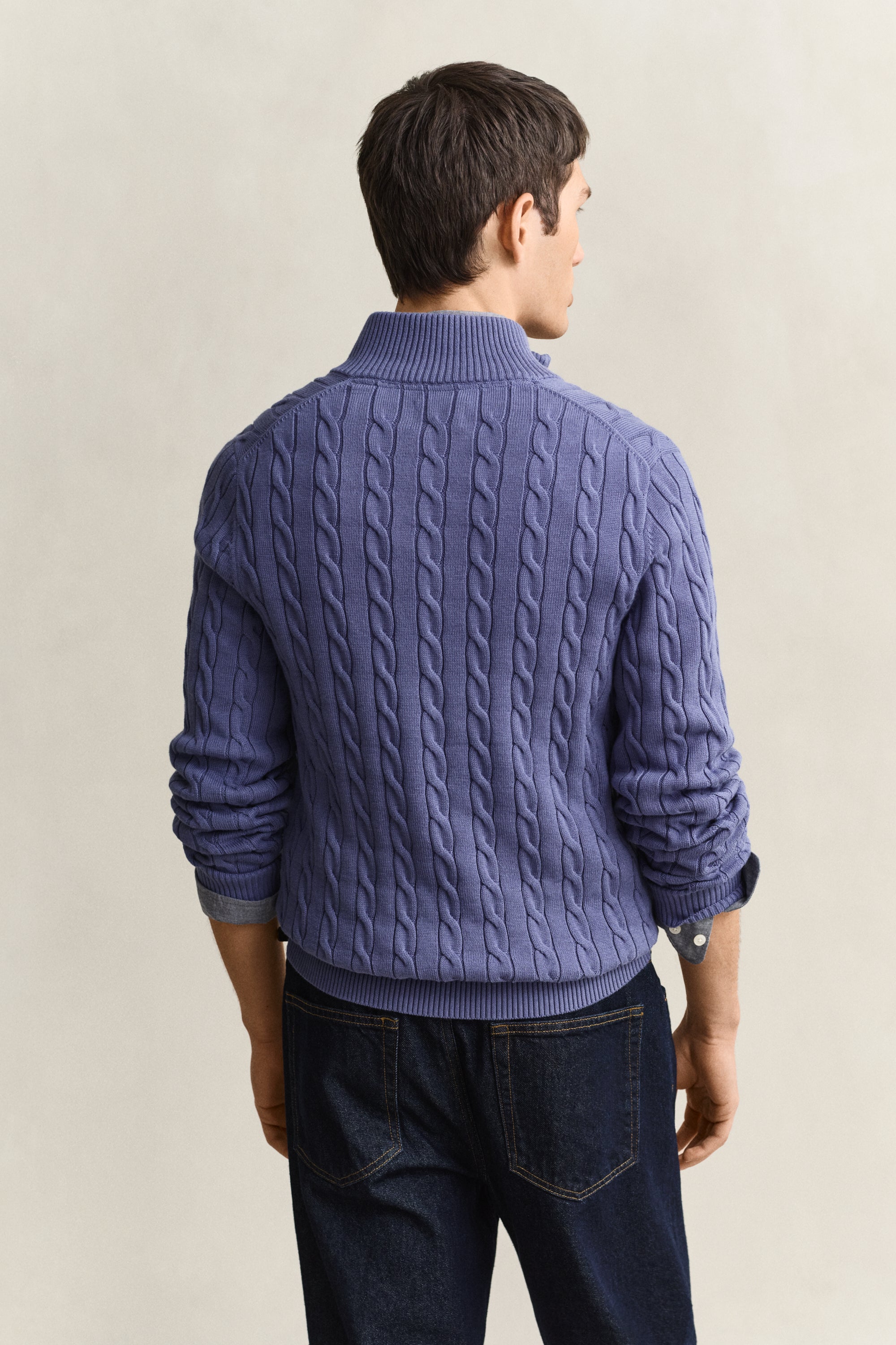 Πουλόβερ Βαμβακερό Half-Zip Με Cable Πλέξη