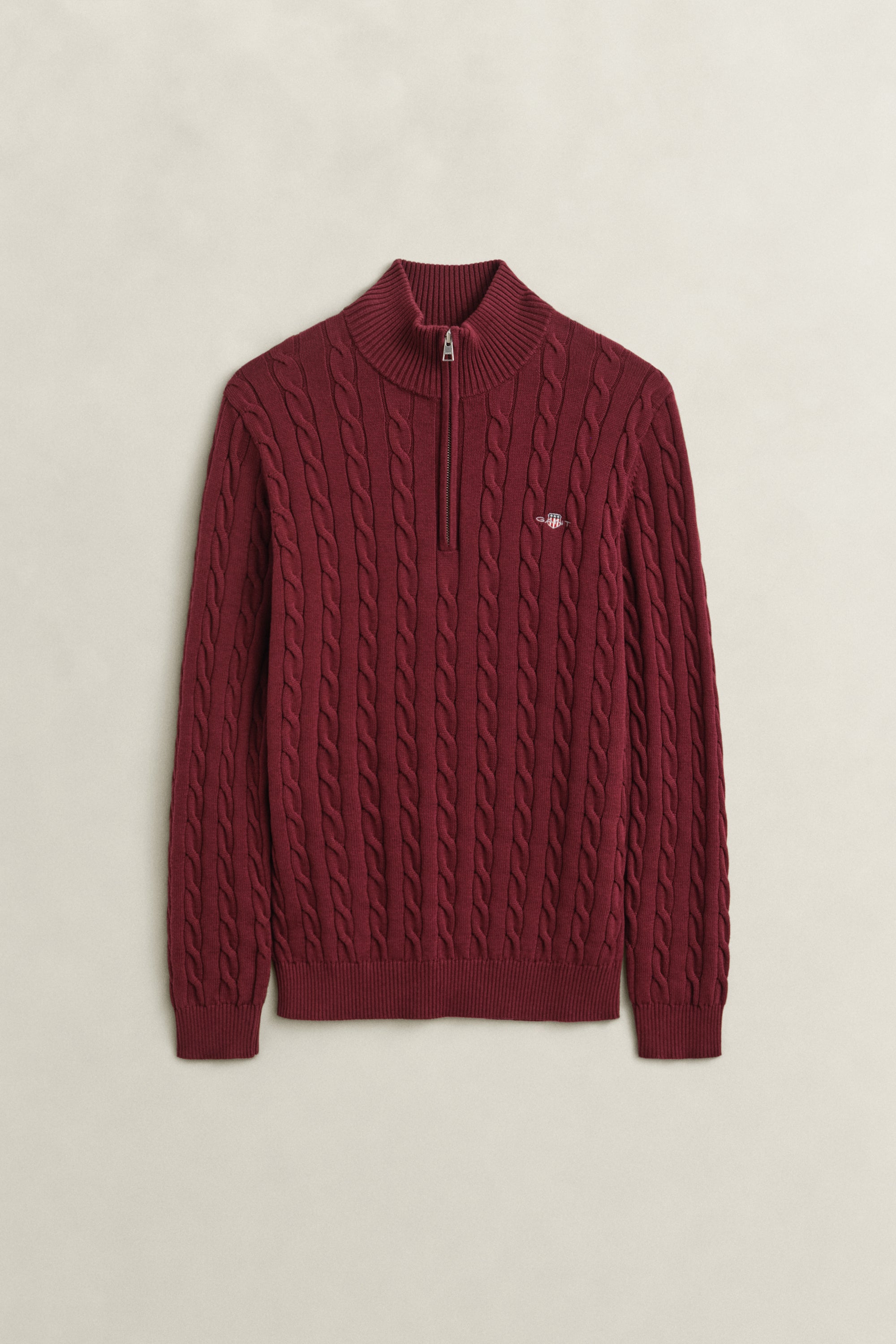 Πουλόβερ Βαμβακερό Half-Zip Με Cable Πλέξη