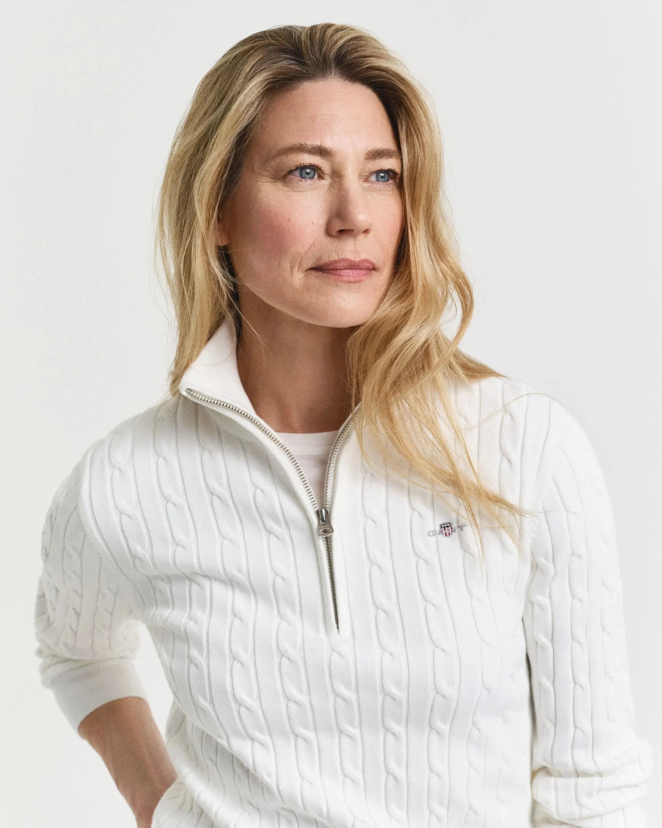 Βαμβακερό Πουλόβερ Half-zip με Πλέξη Cable GANT