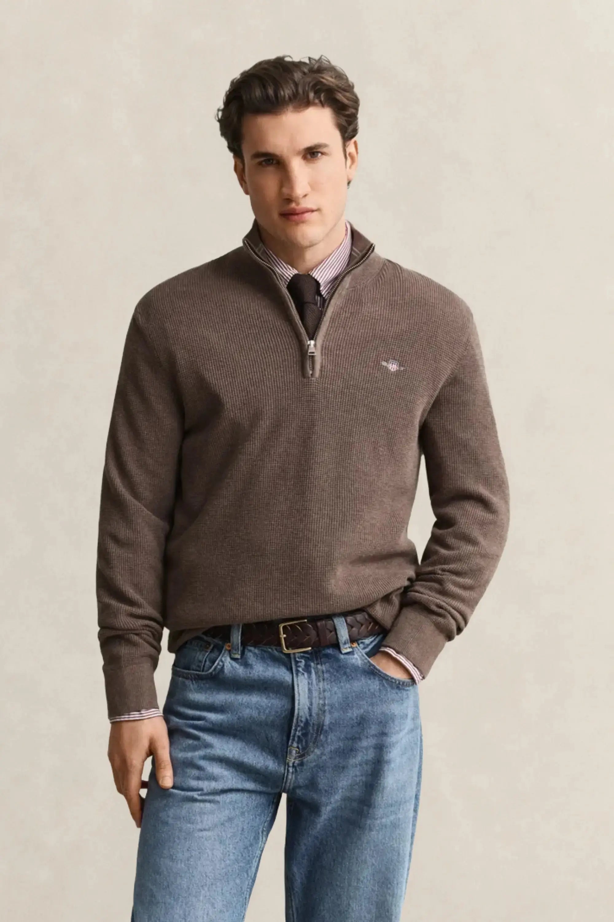 Βαμβακερό Textured Πουλόβερ Half-Zip GANT
