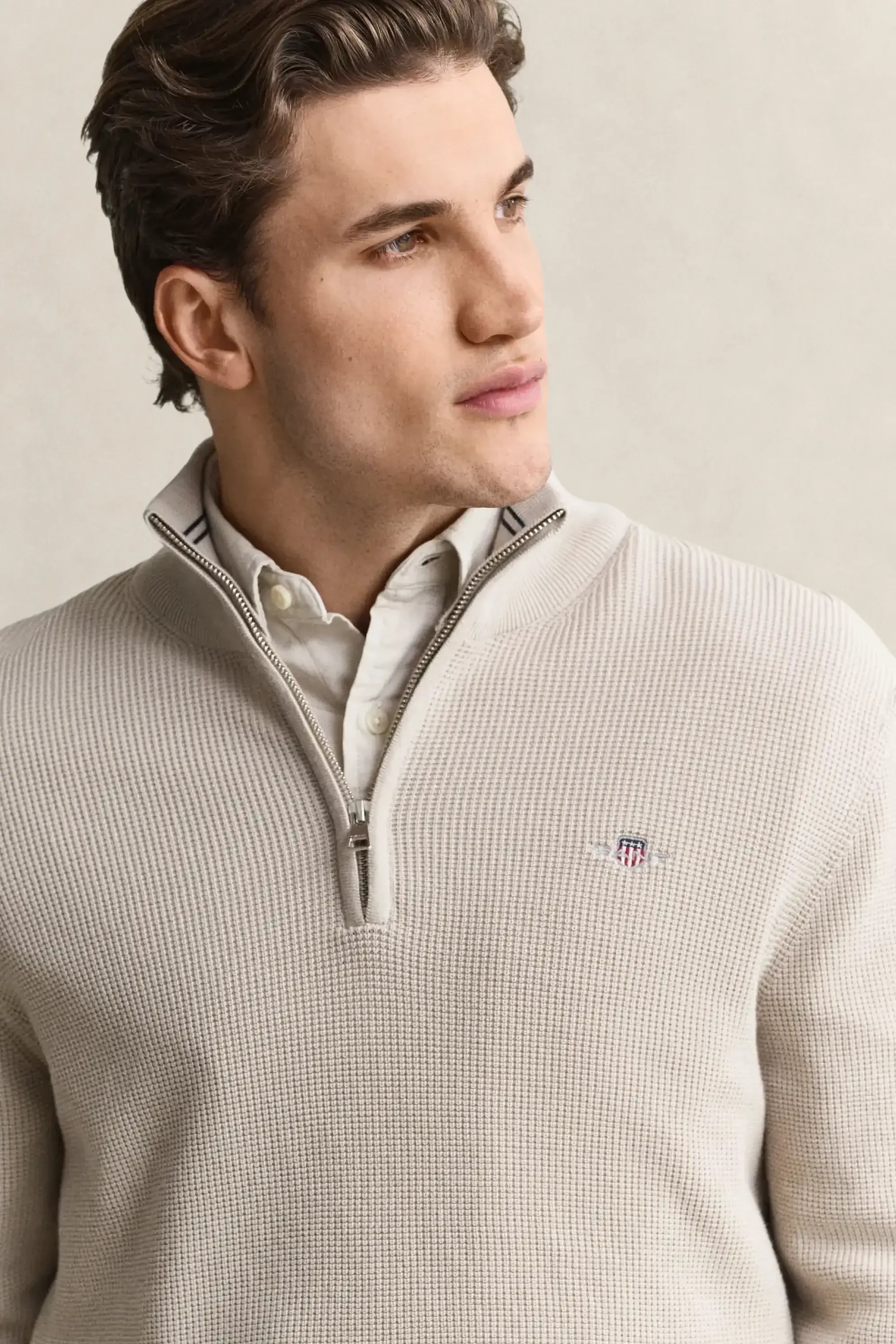 Βαμβακερό Textured Πουλόβερ Half-Zip GANT