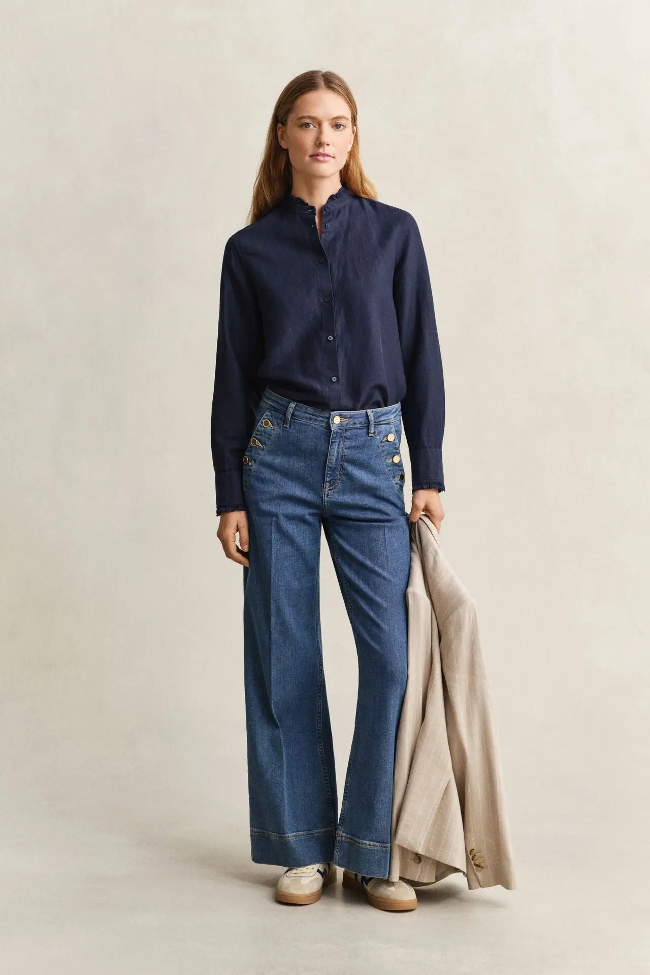 Πουκάμισο Με Βολάν Από Μείγμα Λινό