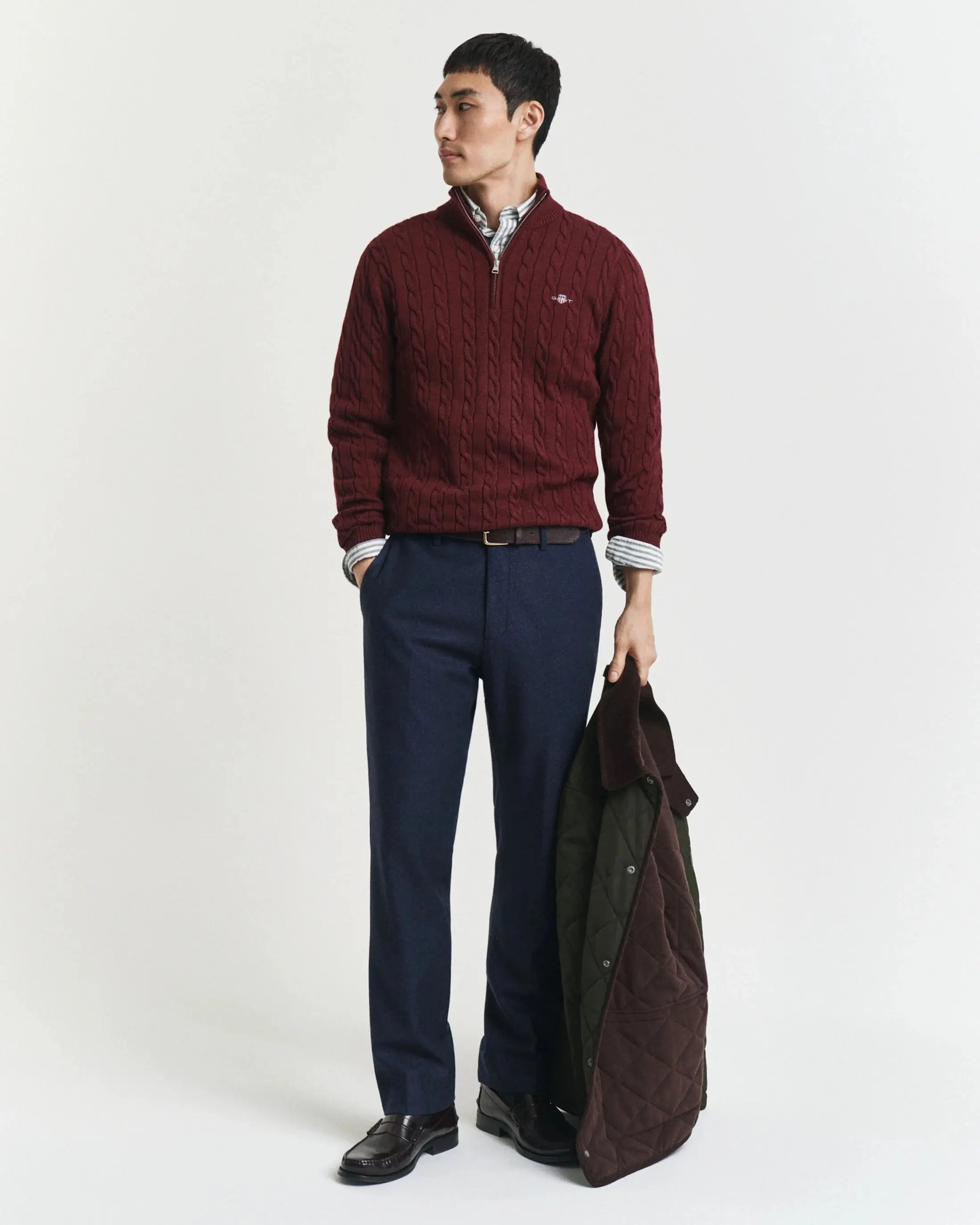 Πουλόβερ Βαμβακερό Half-Zip Με Cable Πλέξη GANT