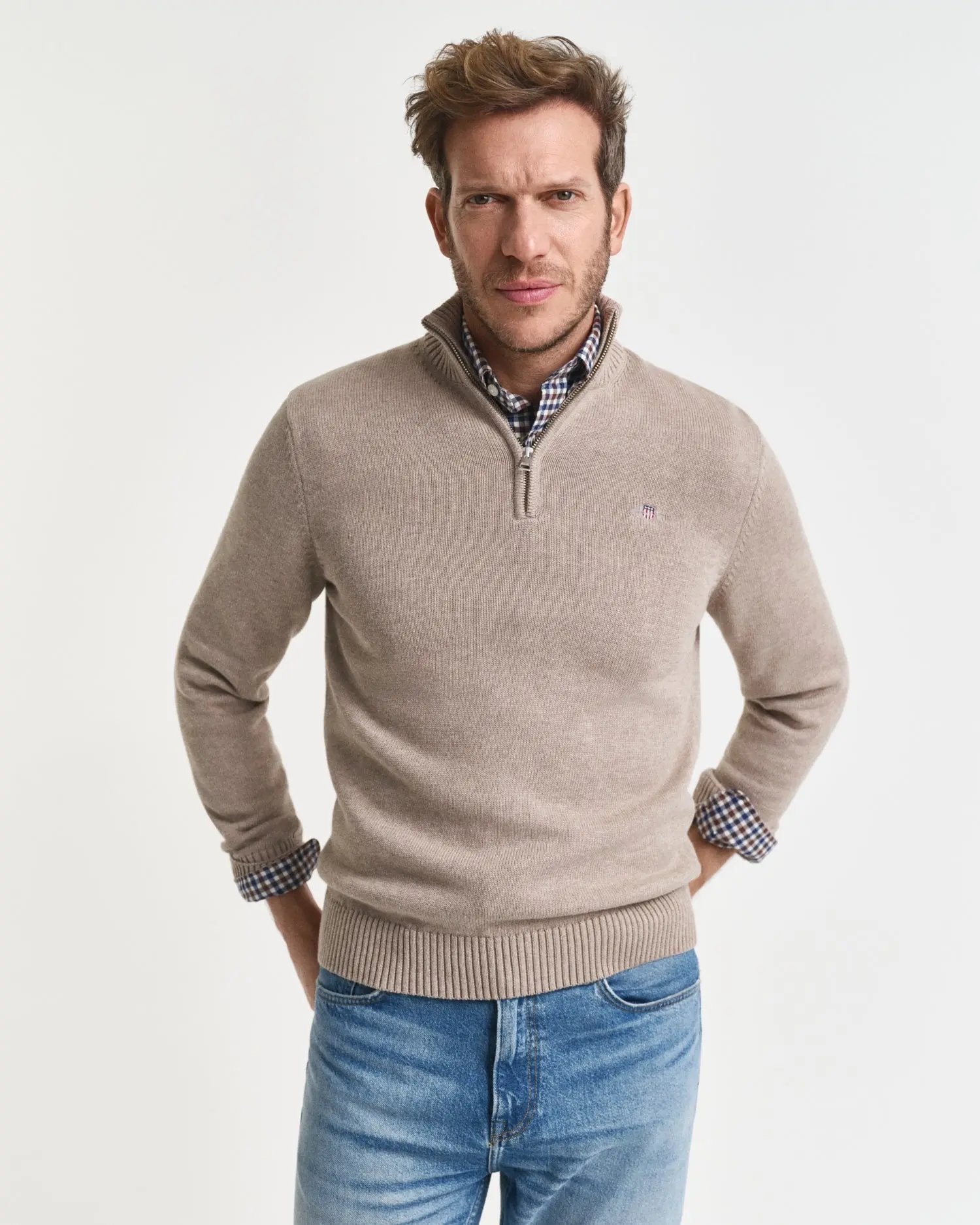 Πουλόβερ Casual Βαμβακερό Half-Zip GANT