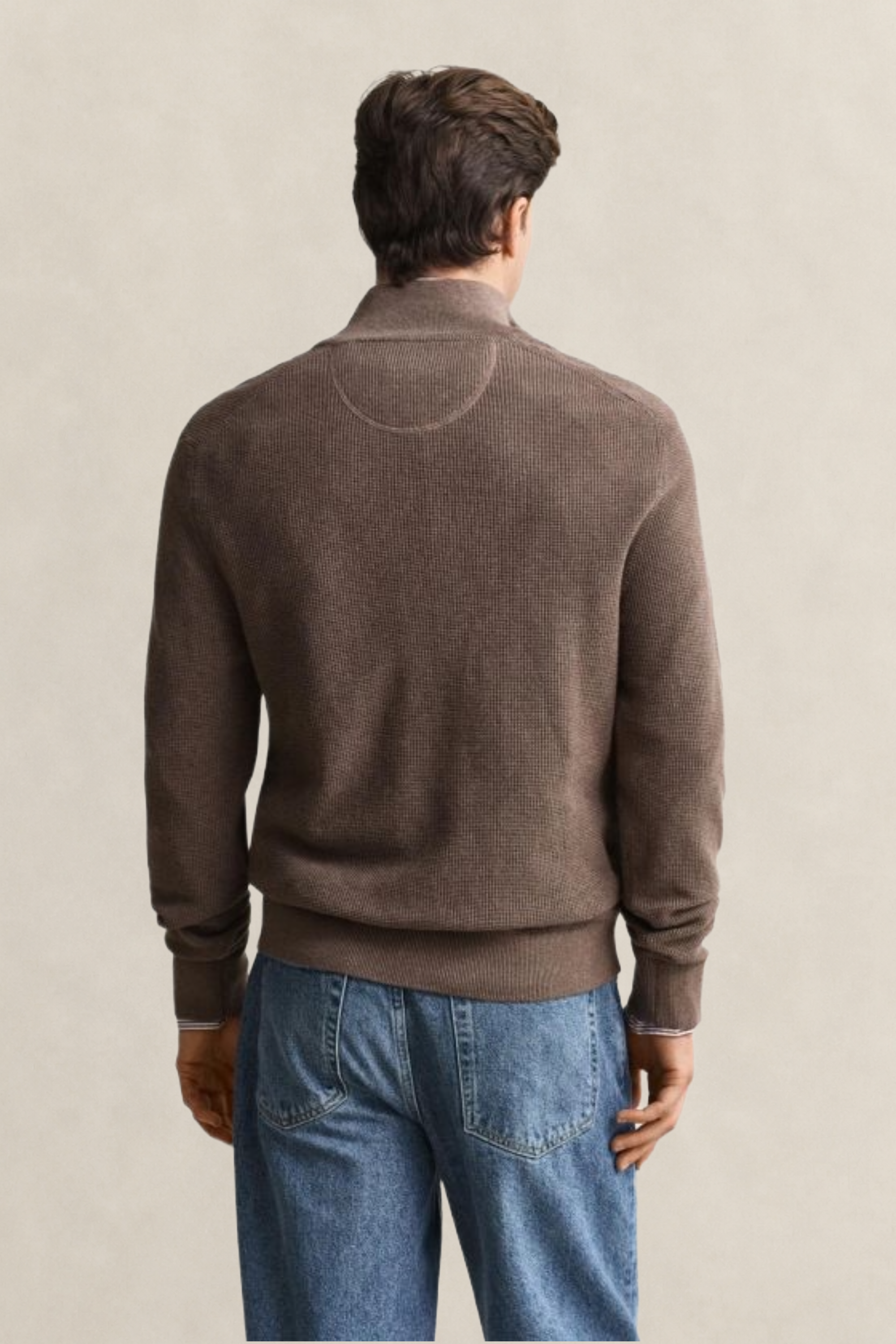 Βαμβακερό Textured Πουλόβερ Half-Zip
