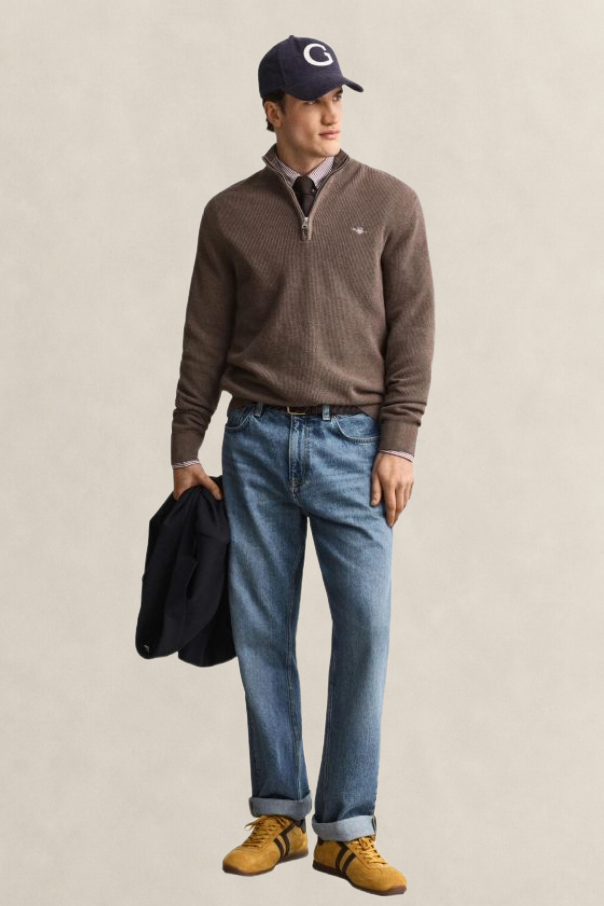 Βαμβακερό Textured Πουλόβερ Half-Zip
