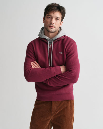 Πουλόβερ Βαμβακερό Micro Textured Με Half-Zip