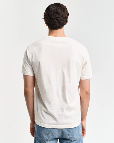 T-shirt GANT 100% βαμβάκι, κανονική γραμμή, ριπ λαιμόκοψη, λογότυπο GANT 49 με ραγισμένο εφέ στο στήθος, κωδ. 3G2003292