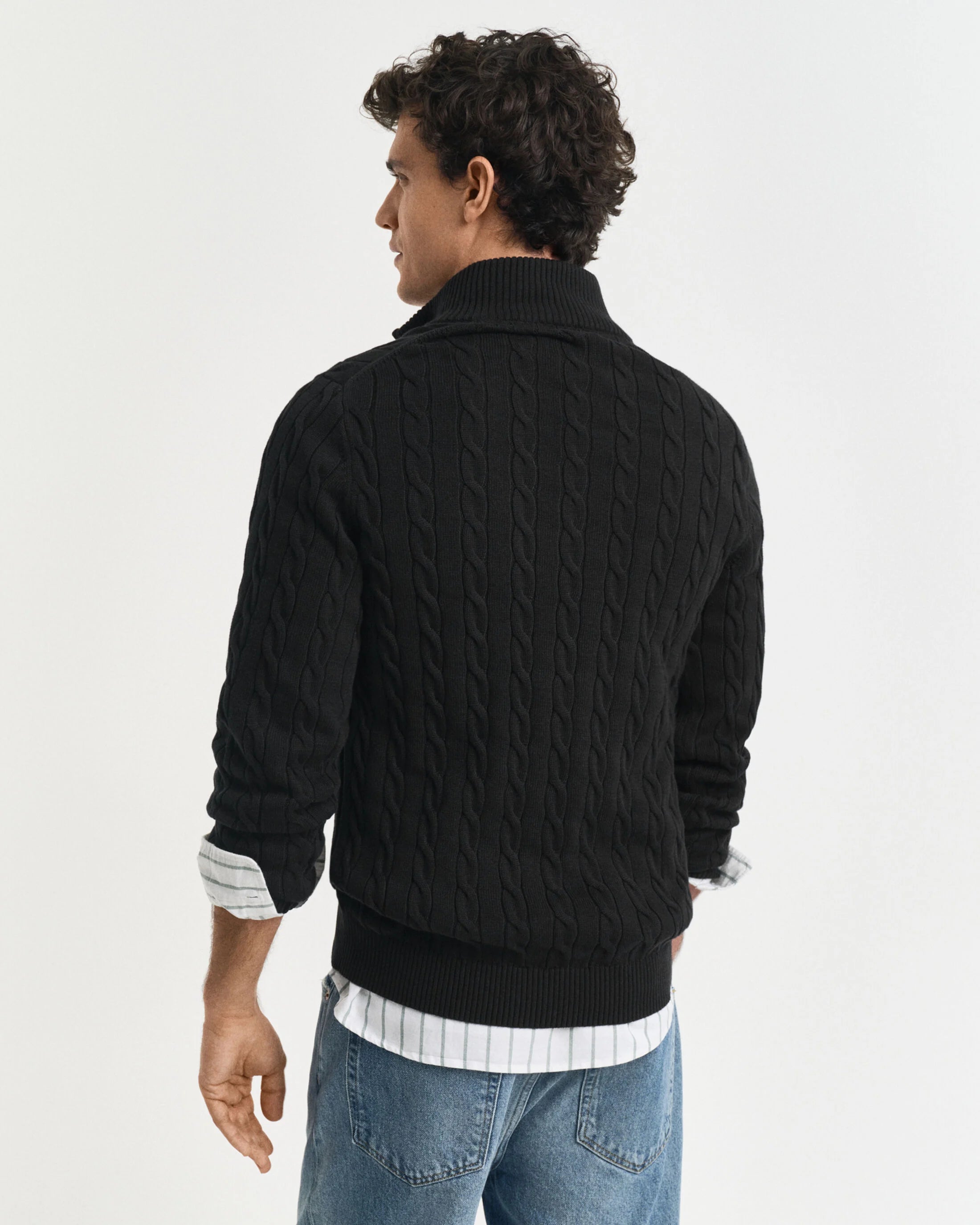 Πουλόβερ Βαμβακερό Half-Zip Με Cable Πλέξη