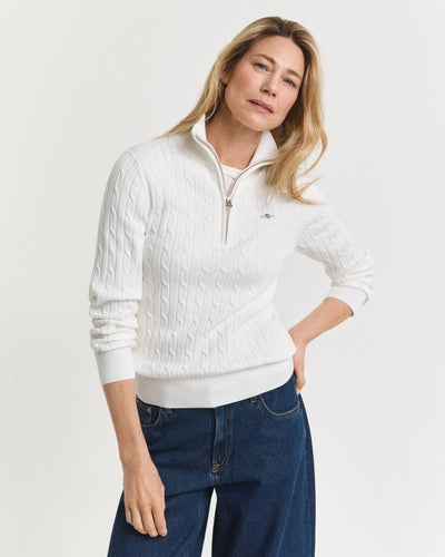 Βαμβακερό Πουλόβερ Half-zip με Πλέξη Cable GANT