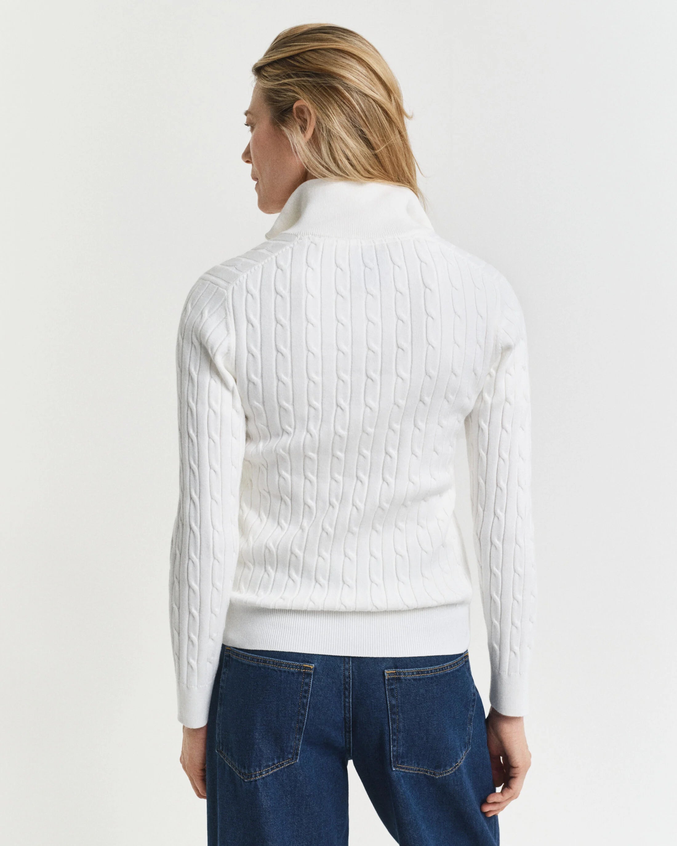 Βαμβακερό Πουλόβερ Half-zip με Πλέξη Cable