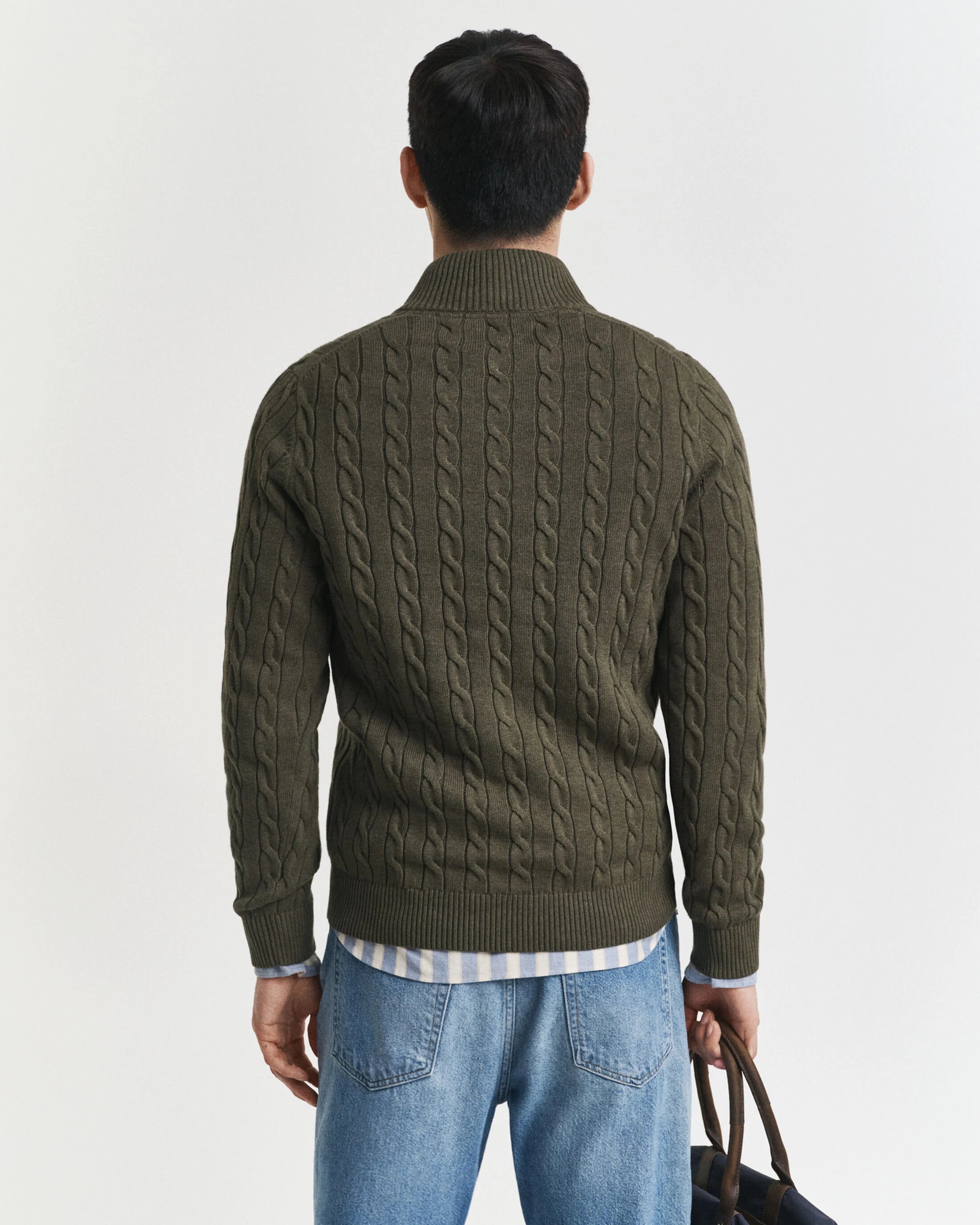 Πουλόβερ Βαμβακερό Half-Zip Με Cable Πλέξη