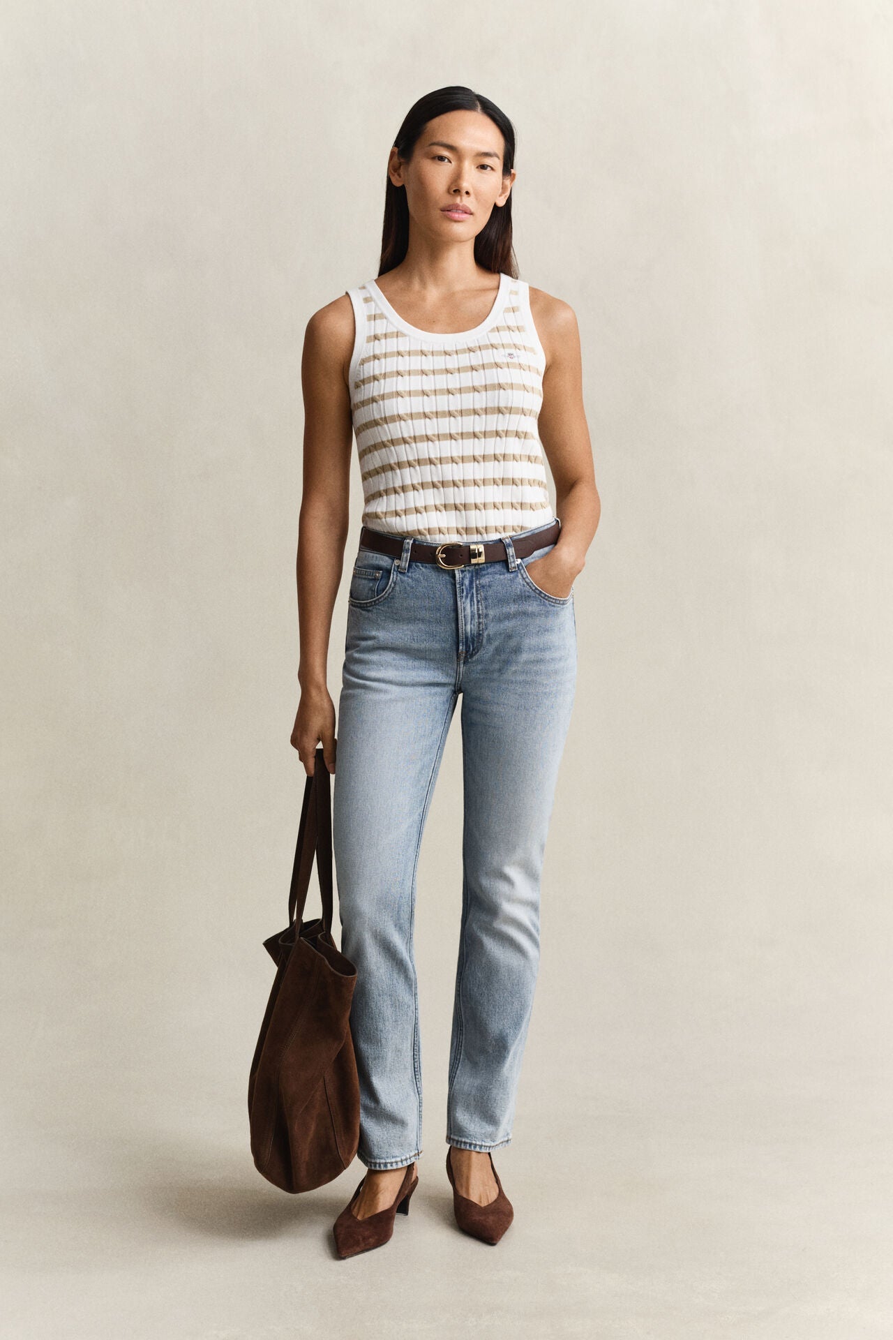 Ριγέ Αμάνικo Τοπ Με Πλέξη Cable