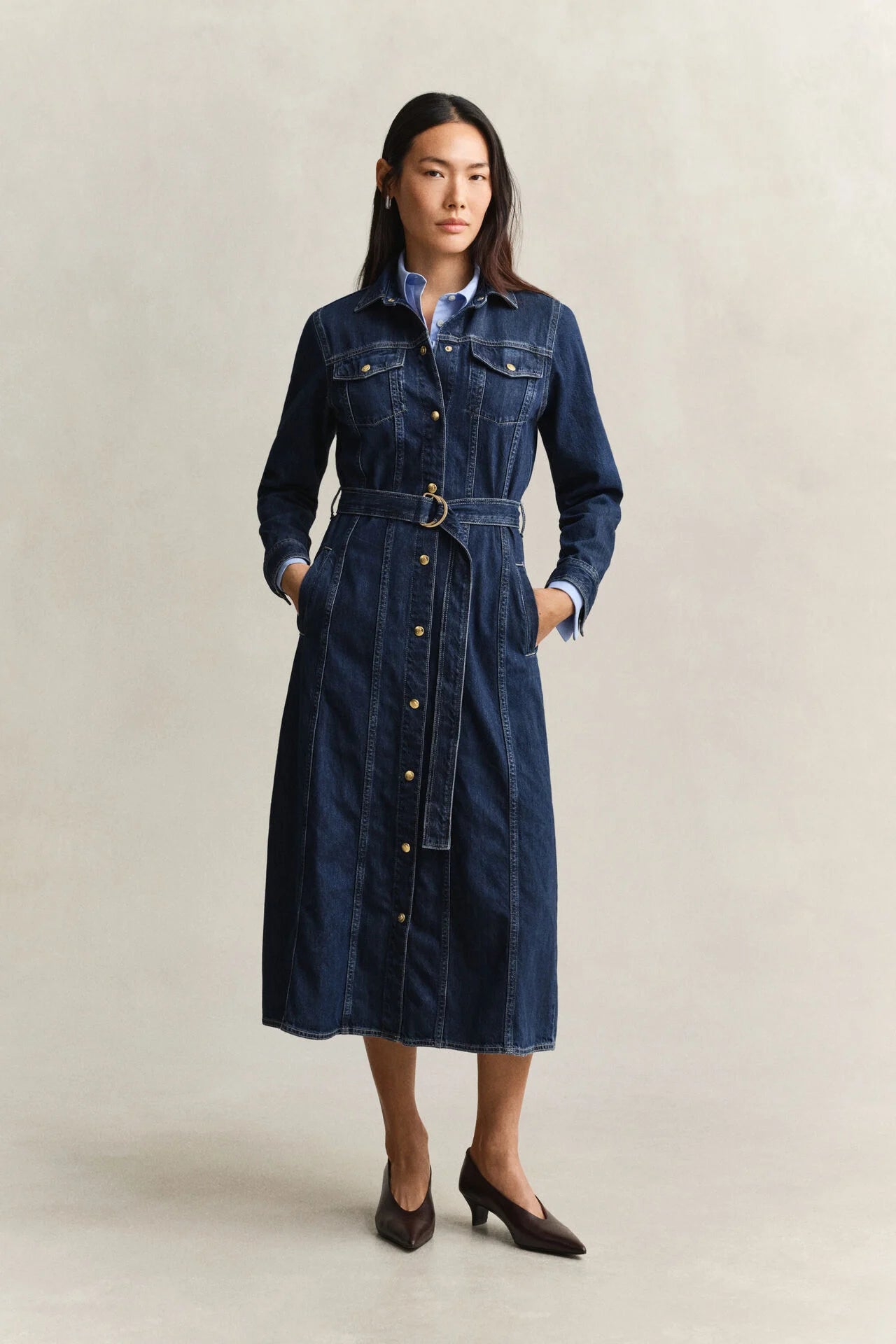 Denim Midi Φόρεμα Με Ζώνη