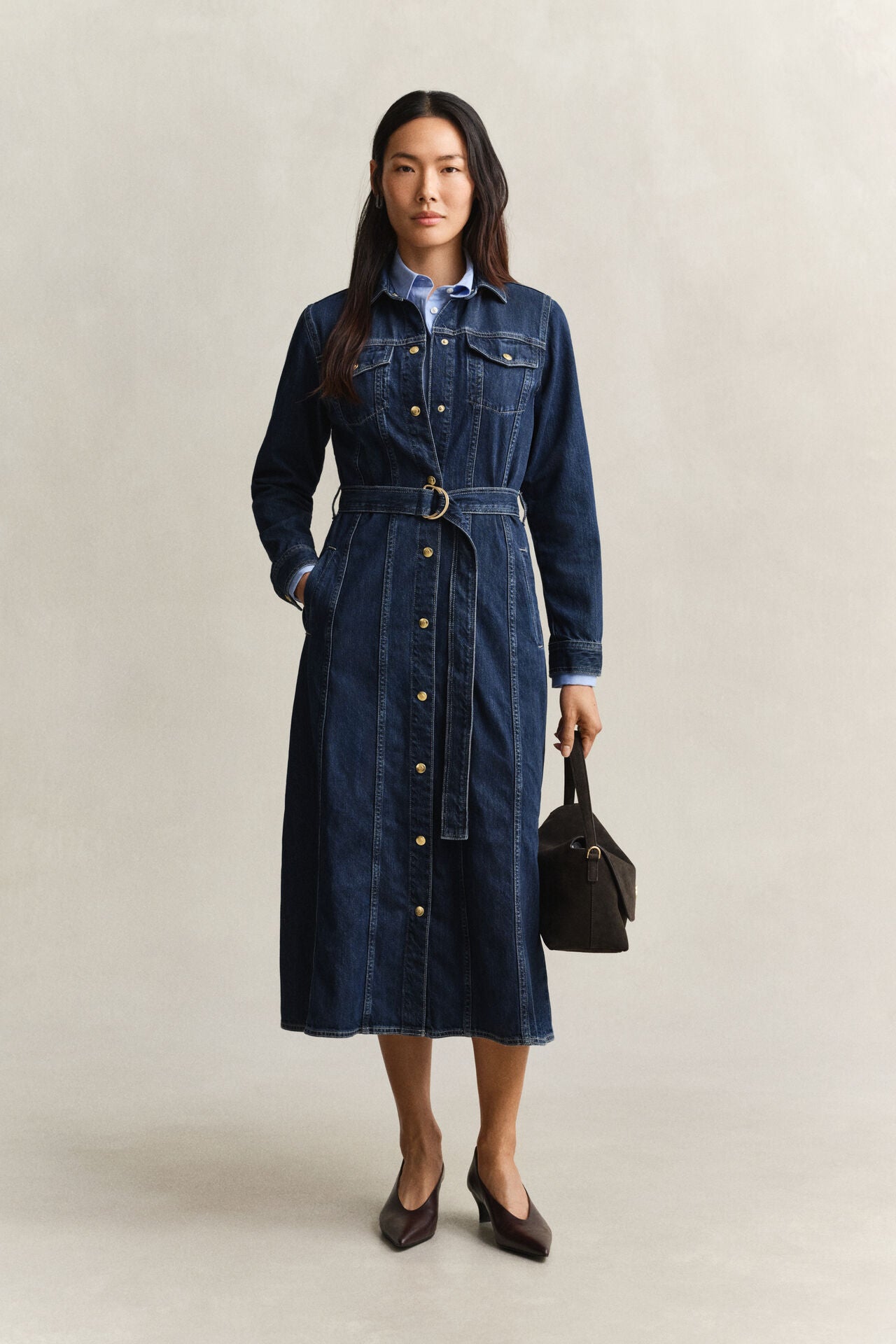 Denim Midi Φόρεμα Με Ζώνη