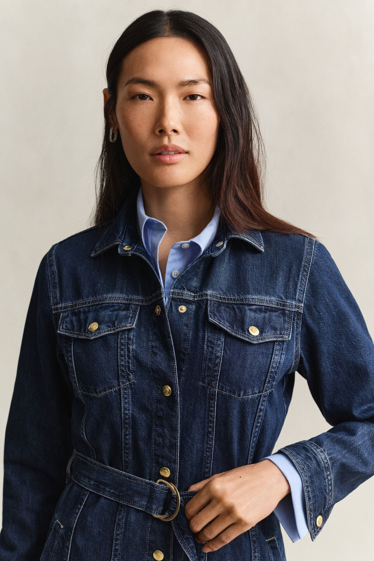 Denim Midi Φόρεμα Με Ζώνη