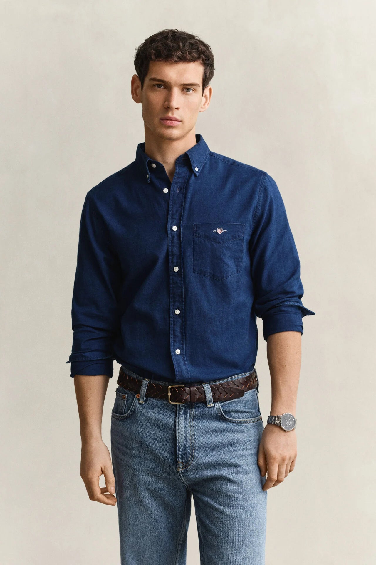 Πουκάμισο Indigo Oxford Σε Κανονική Γραμμή