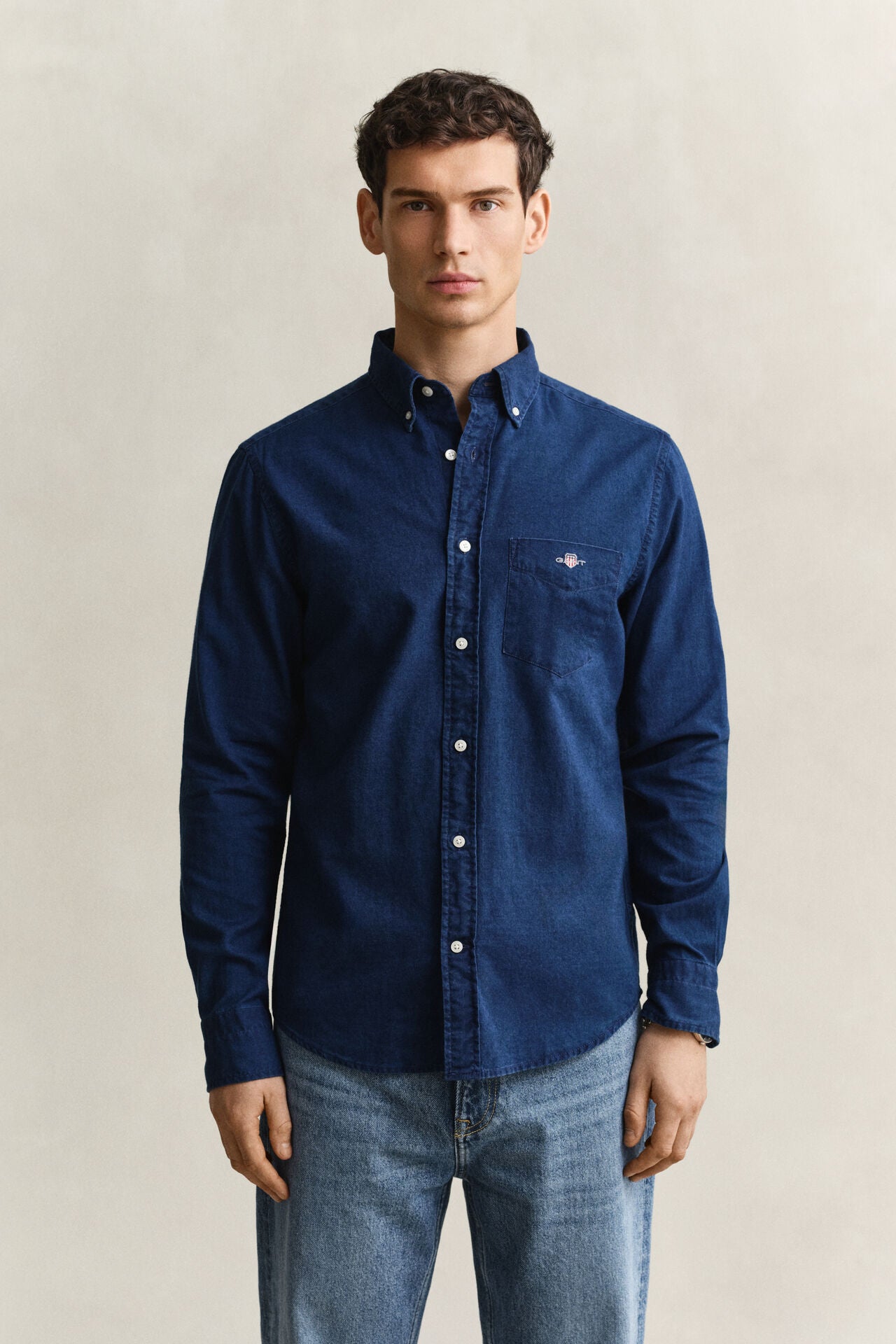 Πουκάμισο Indigo Oxford Σε Κανονική Γραμμή
