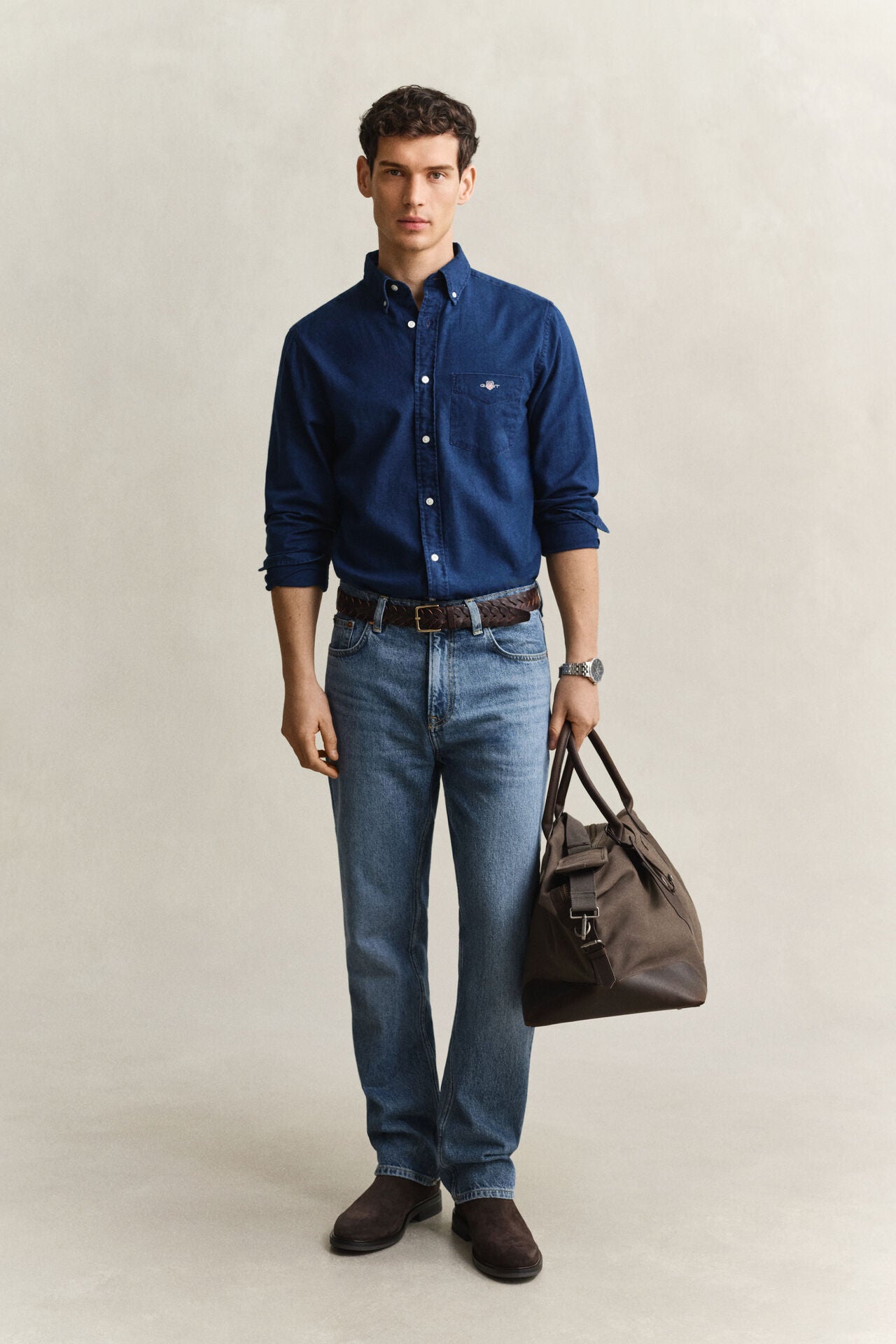 Πουκάμισο Indigo Oxford Σε Κανονική Γραμμή