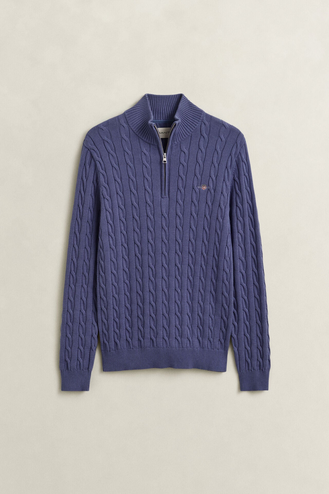 Πουλόβερ Βαμβακερό Half-Zip Με Cable Πλέξη